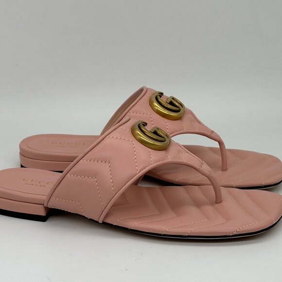 Gucci Marmont GG Padded Chevron Matelasse Leather Thong Flat Sandals Shoes - Picture 10 of 16